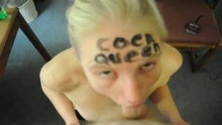 Submissive ‘cock queen’ wife slave sucks masters cock