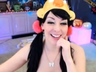 Busty curly brunette with big boobs fucks on couch