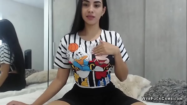 Busty Latin babe plays with toothbrush and vibrator on webcam